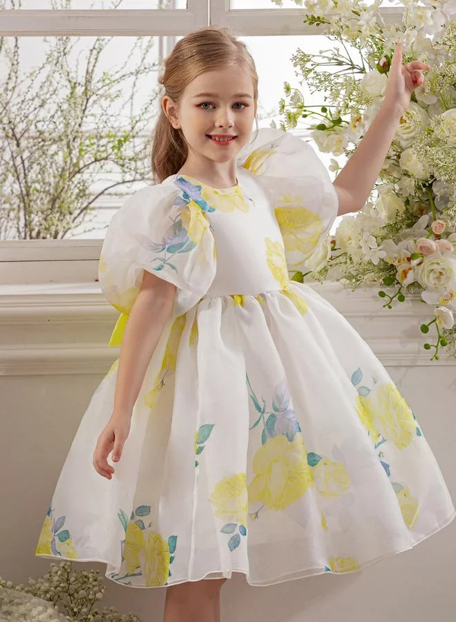 Take Two  Girls Yellow Floral Print Puff Sleeve Dress for Women | Best Price UAE